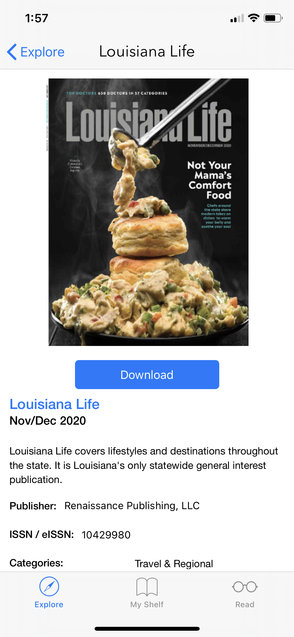 screenshot of the Flipster app featuring Louisiana Life magazine